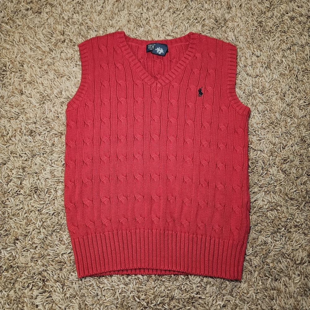 Ralph Lauren Polo Red Cable Knit Sweater Vest Size 6 Kids EUC Preppy Holidays
